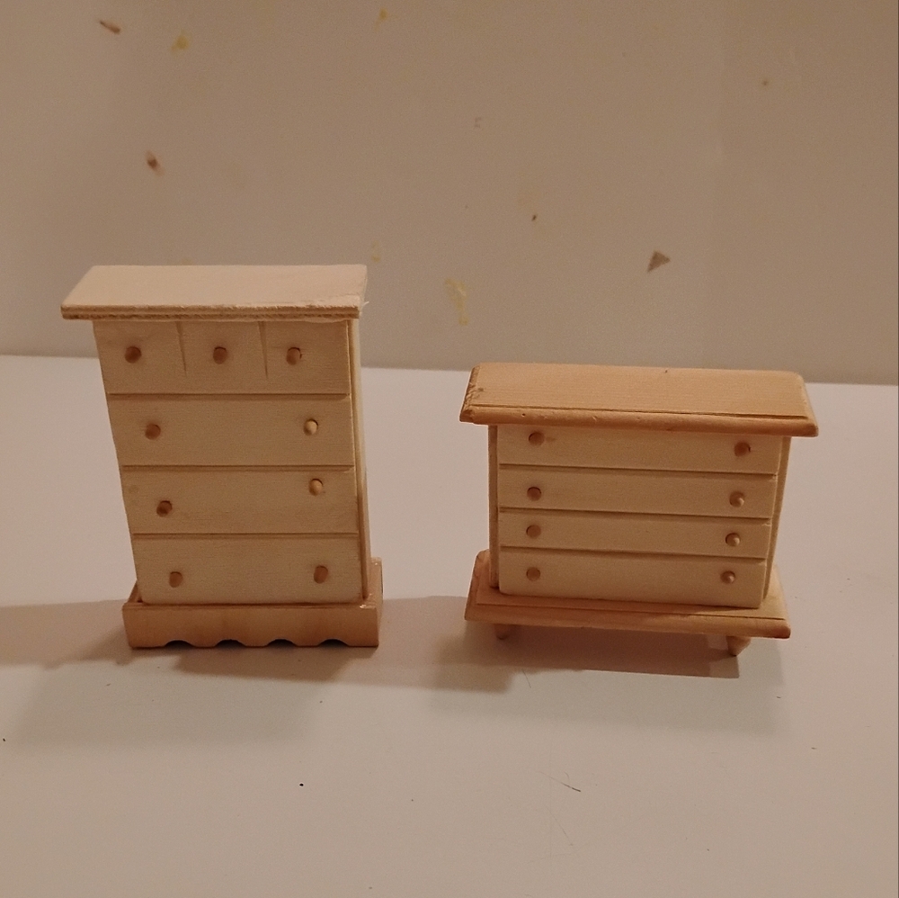 Miniature Cream and Tan Doll Wooden Dressers